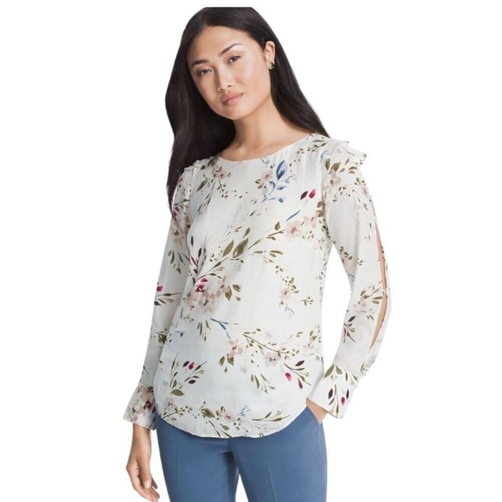 White House Black Market Juliette Blouse Top 2 Split Sleeve White Ivory #8445
